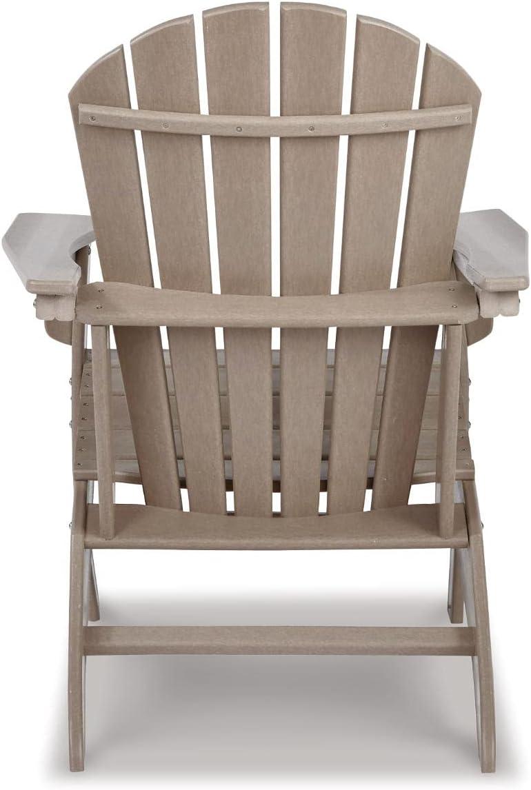imageSignature Design by Ashley Sundown Treasure Outdoor Patio HDPE Weather Resistant Adirondack Chair WhiteLight Brown
