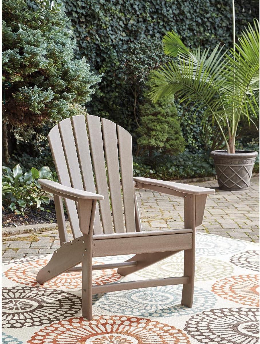 imageSignature Design by Ashley Sundown Treasure Outdoor Patio HDPE Weather Resistant Adirondack Chair WhiteLight Brown