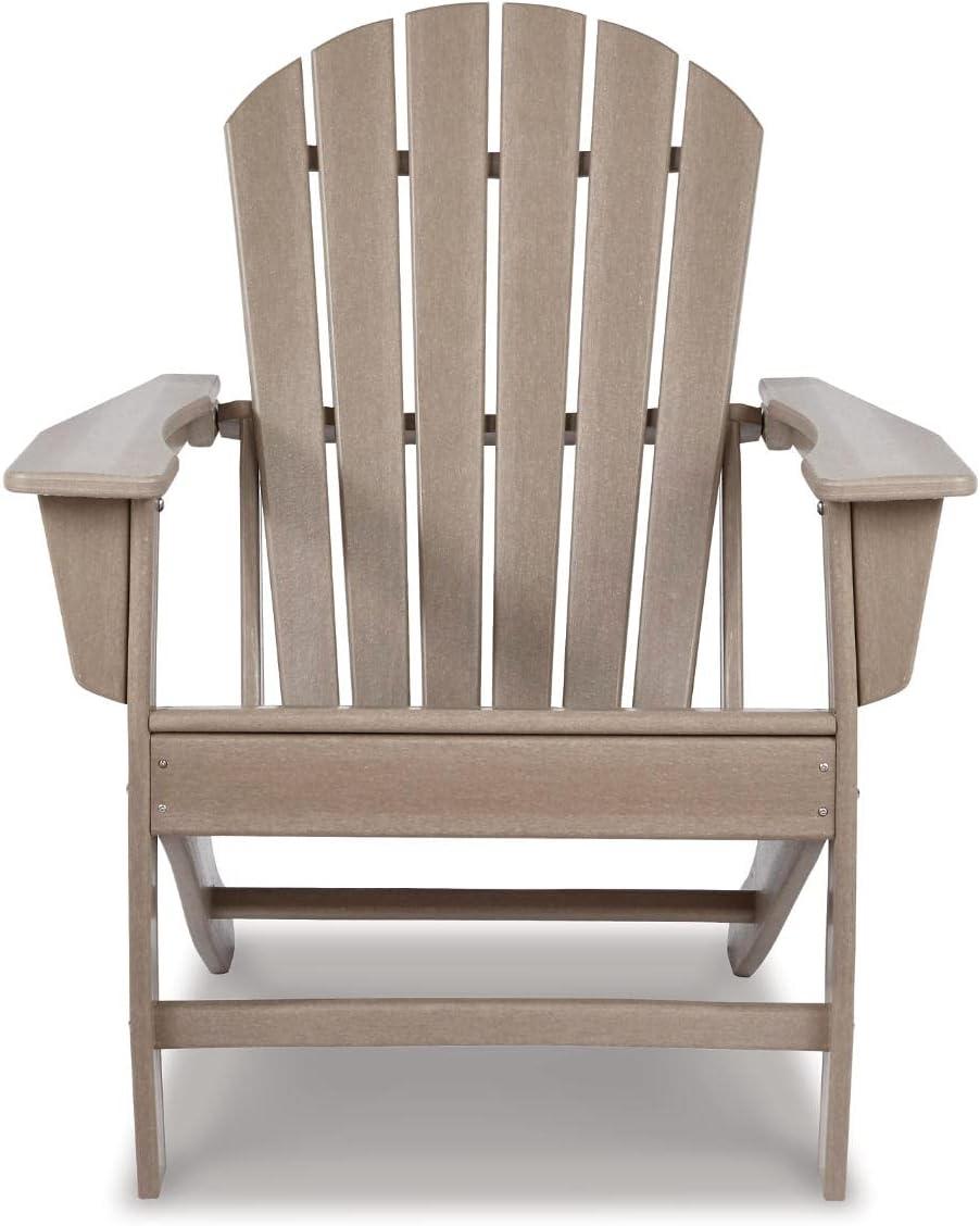 imageSignature Design by Ashley Sundown Treasure Outdoor Patio HDPE Weather Resistant Adirondack Chair WhiteLight Brown
