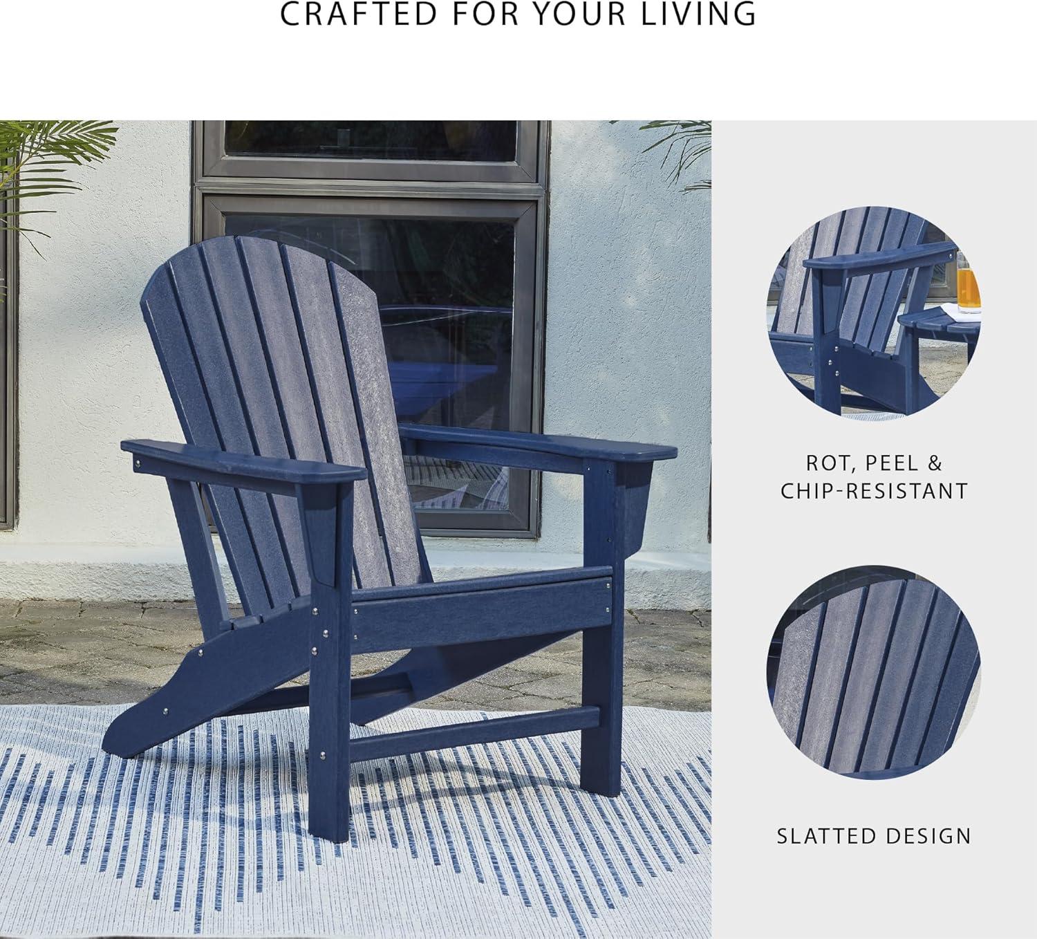 imageSignature Design by Ashley Sundown Treasure Outdoor Patio HDPE Weather Resistant Adirondack Chair WhiteNavy Blue
