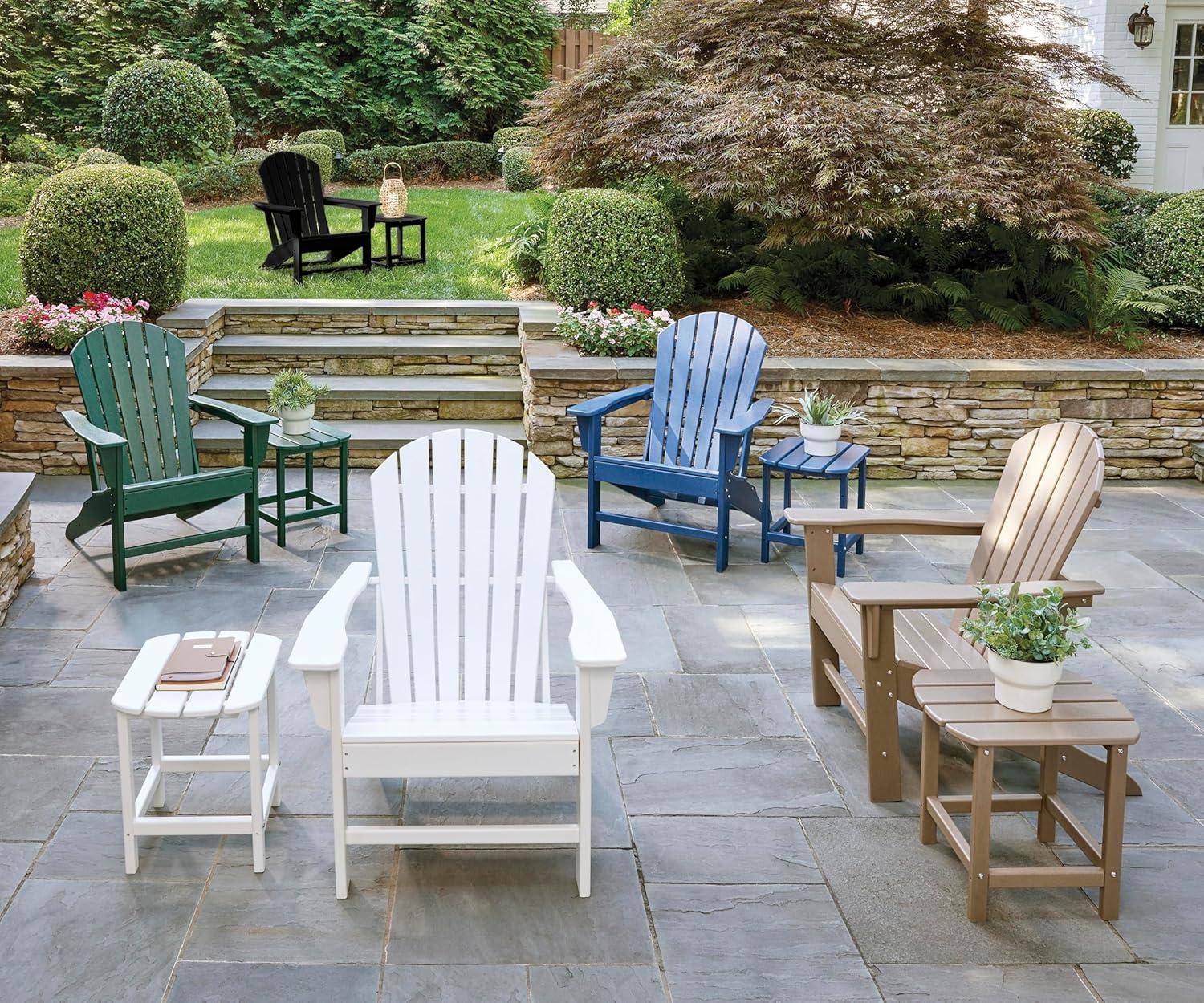 imageSignature Design by Ashley Sundown Treasure Outdoor Patio HDPE Weather Resistant Adirondack Chair WhiteNavy Blue