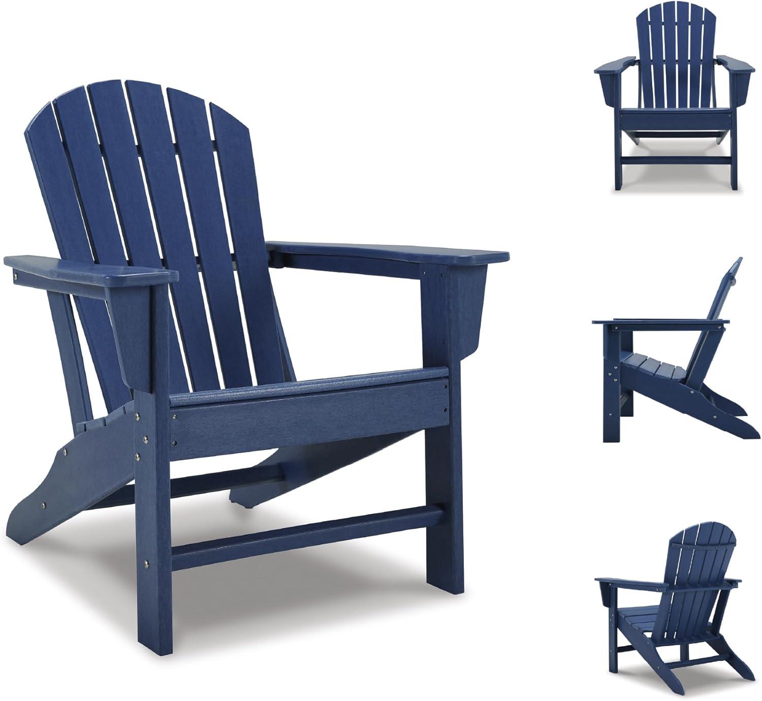 imageSignature Design by Ashley Sundown Treasure Outdoor Patio HDPE Weather Resistant Adirondack Chair WhiteNavy Blue