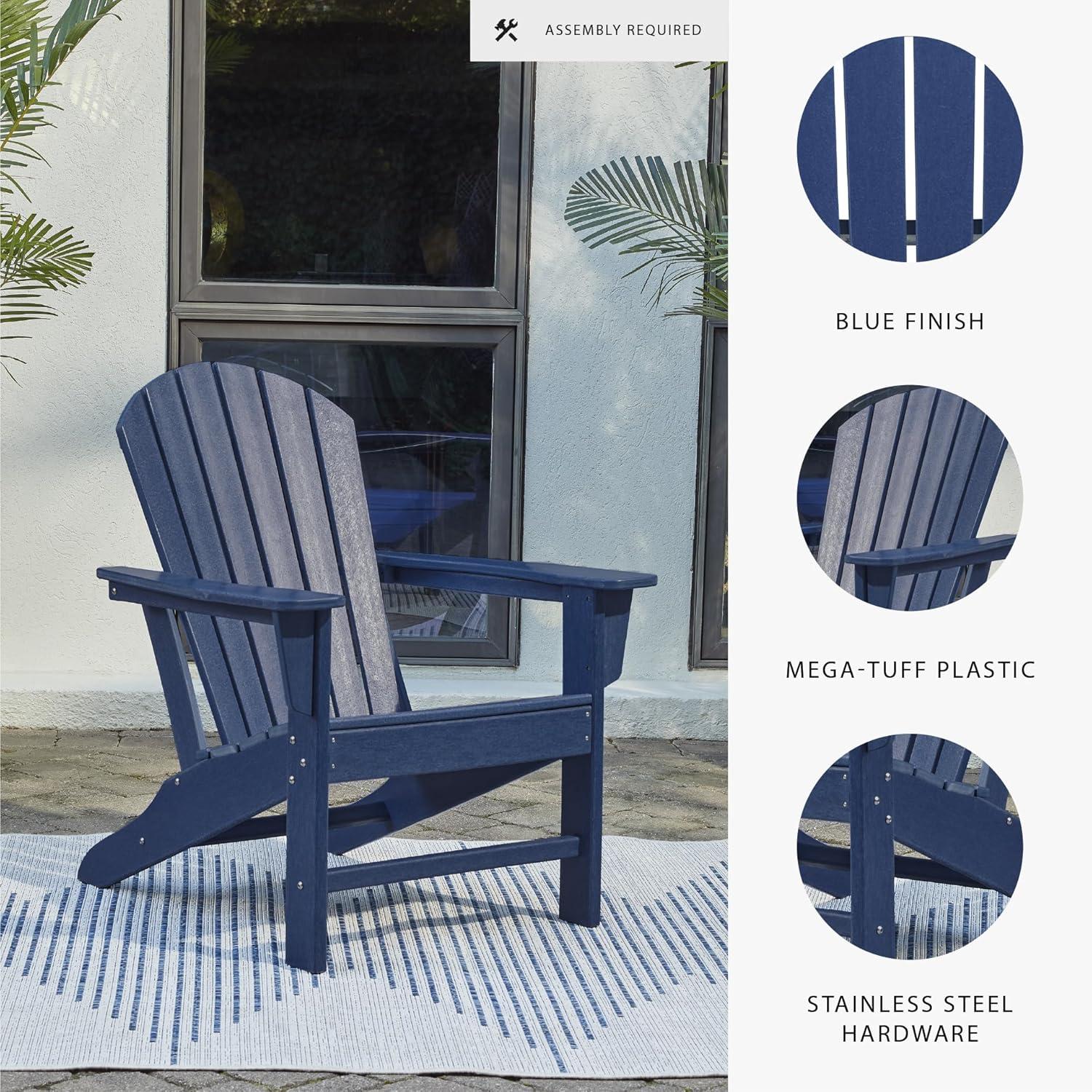 imageSignature Design by Ashley Sundown Treasure Outdoor Patio HDPE Weather Resistant Adirondack Chair WhiteNavy Blue