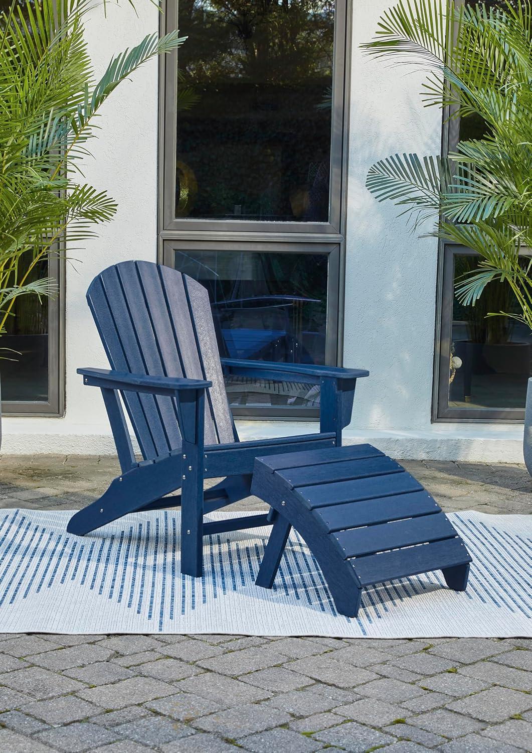 imageSignature Design by Ashley Sundown Treasure Outdoor Patio HDPE Weather Resistant Adirondack Chair WhiteNavy Blue