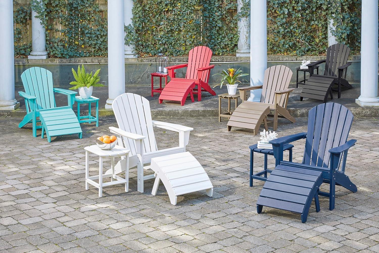 imageSignature Design by Ashley Sundown Treasure Outdoor Patio HDPE Weather Resistant Adirondack Chair WhiteNavy Blue