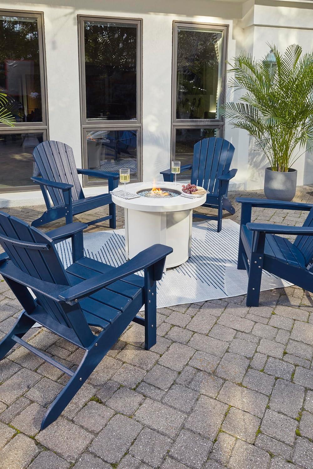 imageSignature Design by Ashley Sundown Treasure Outdoor Patio HDPE Weather Resistant Adirondack Chair WhiteNavy Blue