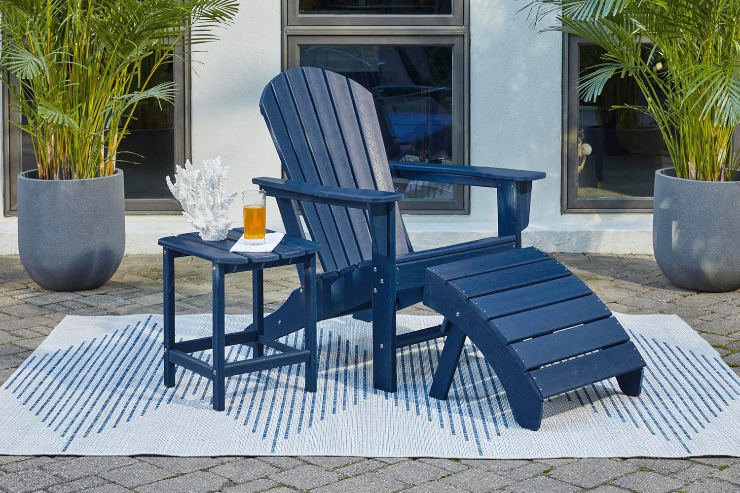 imageSignature Design by Ashley Sundown Treasure Outdoor Patio HDPE Weather Resistant Adirondack Chair WhiteNavy Blue