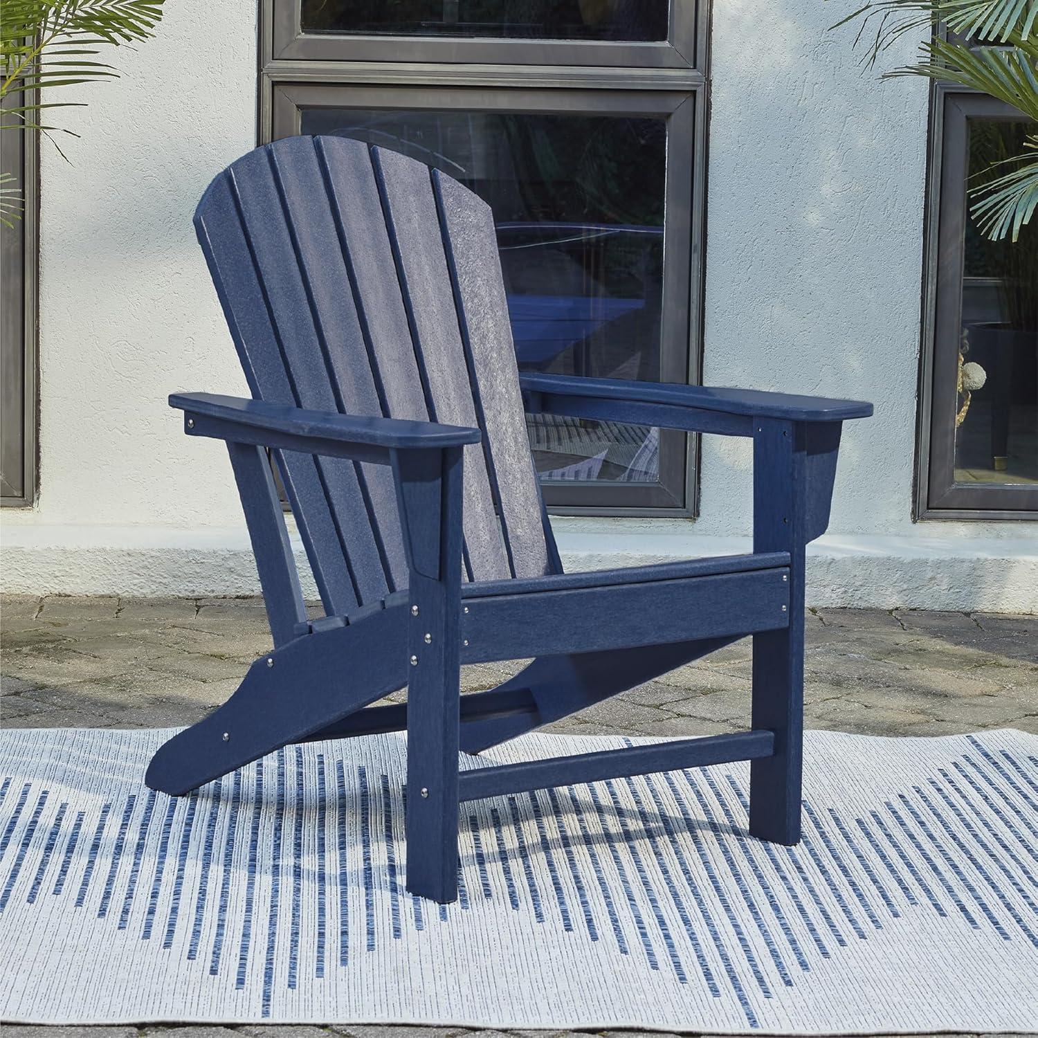 imageSignature Design by Ashley Sundown Treasure Outdoor Patio HDPE Weather Resistant Adirondack Chair WhiteNavy Blue