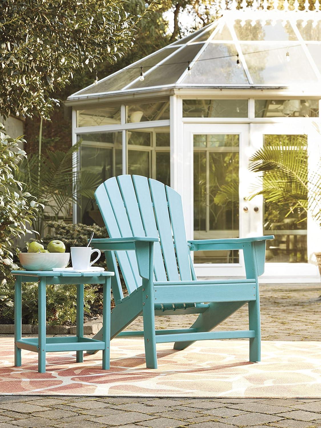 imageSignature Design by Ashley Sundown Treasure Outdoor Patio HDPE Weather Resistant Adirondack Chair WhiteTurquoise