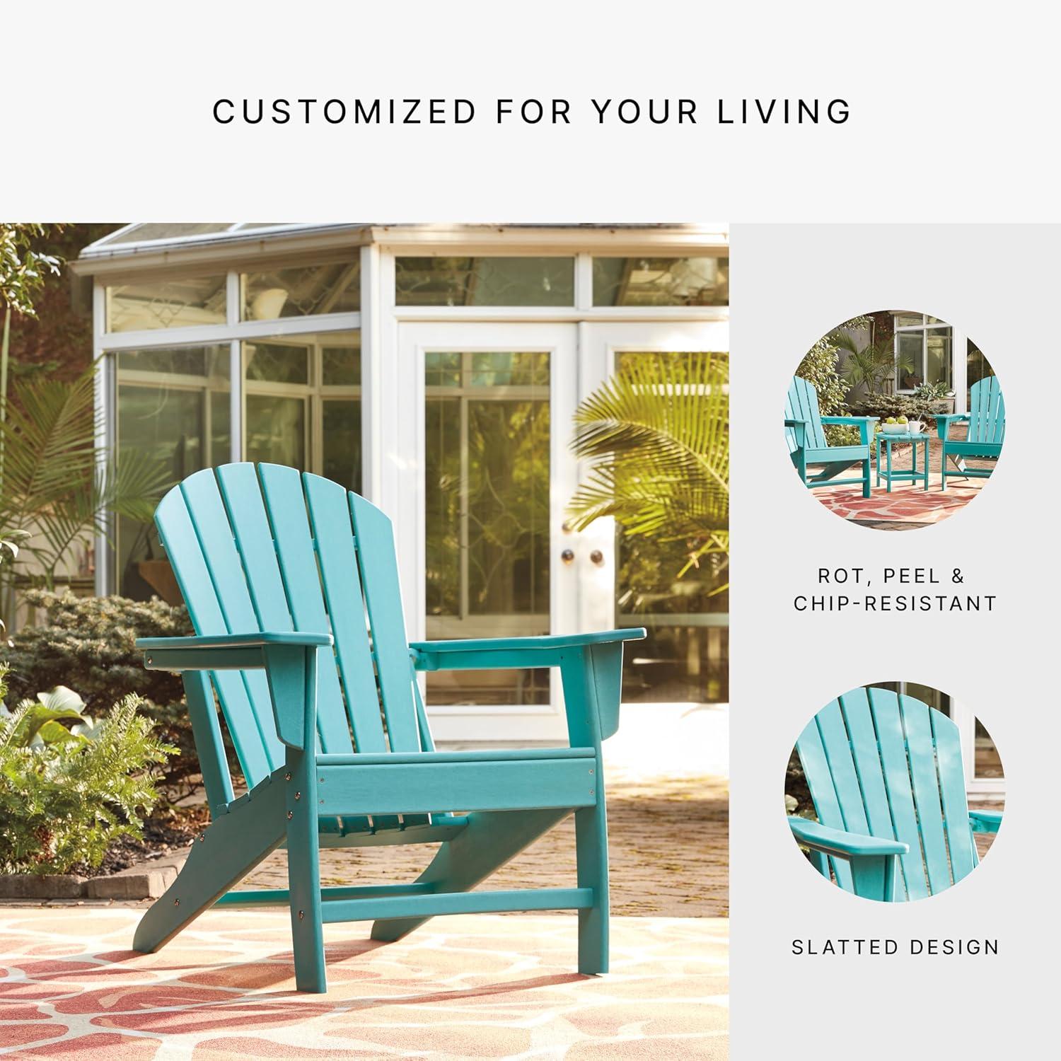 imageSignature Design by Ashley Sundown Treasure Outdoor Patio HDPE Weather Resistant Adirondack Chair WhiteTurquoise