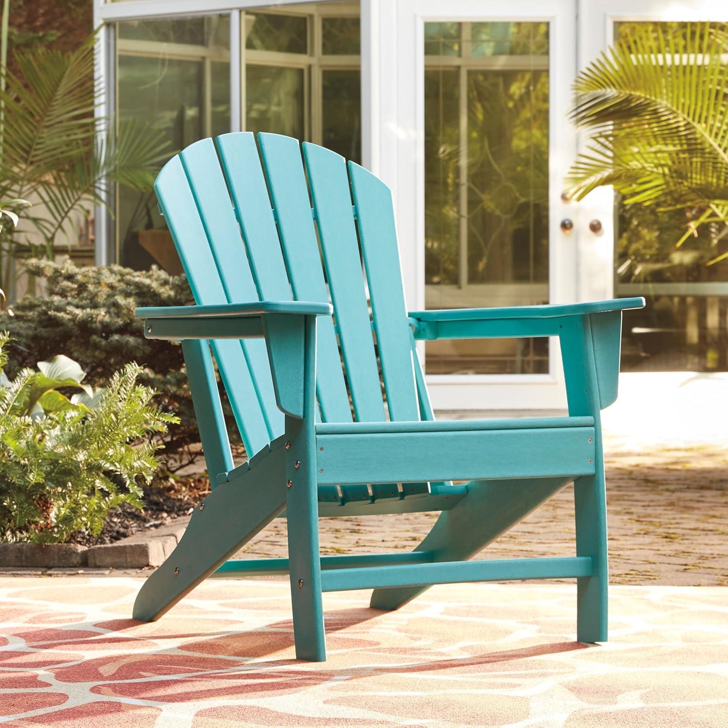 imageSignature Design by Ashley Sundown Treasure Outdoor Patio HDPE Weather Resistant Adirondack Chair WhiteTurquoise