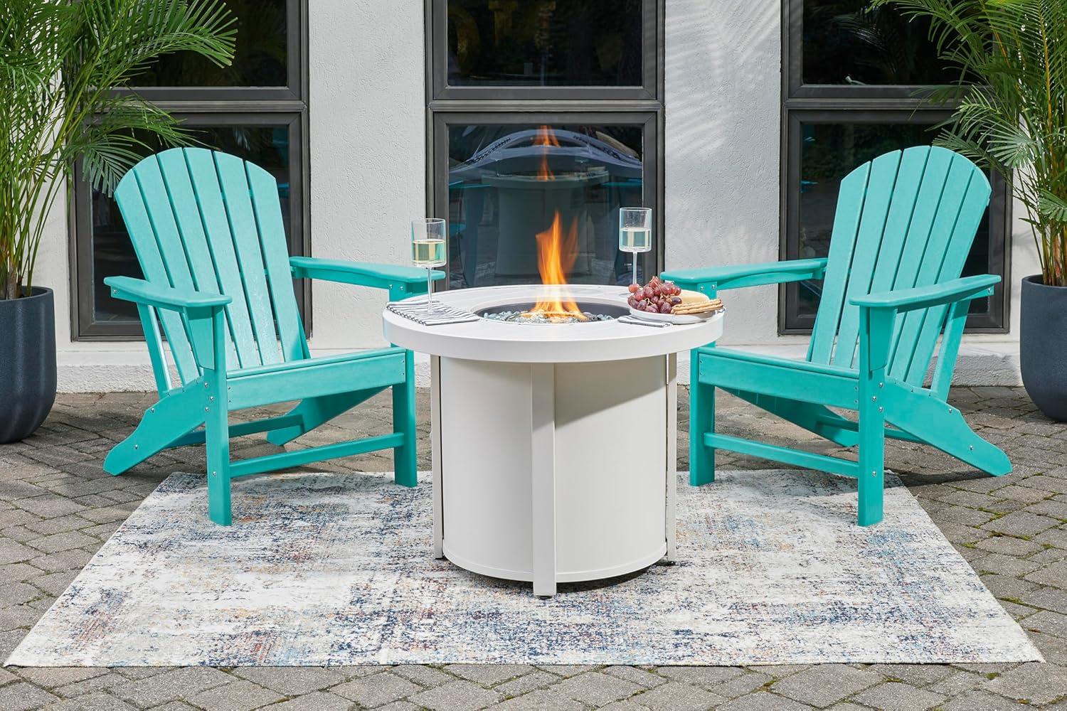 imageSignature Design by Ashley Sundown Treasure Outdoor Patio HDPE Weather Resistant Adirondack Chair WhiteTurquoise