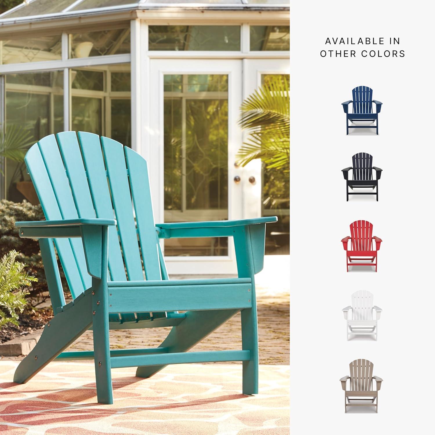 imageSignature Design by Ashley Sundown Treasure Outdoor Patio HDPE Weather Resistant Adirondack Chair WhiteTurquoise