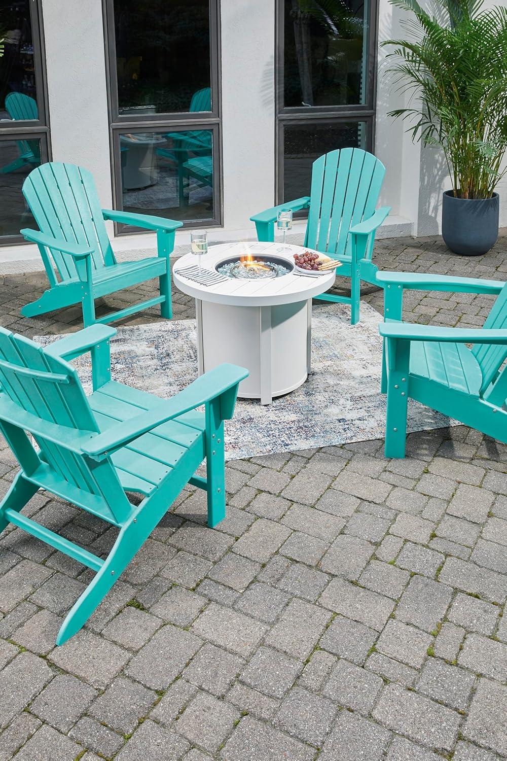 imageSignature Design by Ashley Sundown Treasure Outdoor Patio HDPE Weather Resistant Adirondack Chair WhiteTurquoise