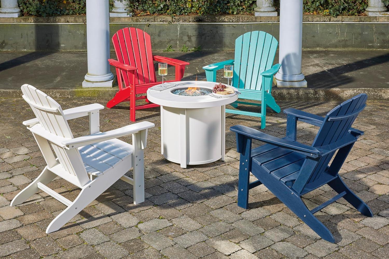 imageSignature Design by Ashley Sundown Treasure Outdoor Patio HDPE Weather Resistant Adirondack Chair WhiteTurquoise