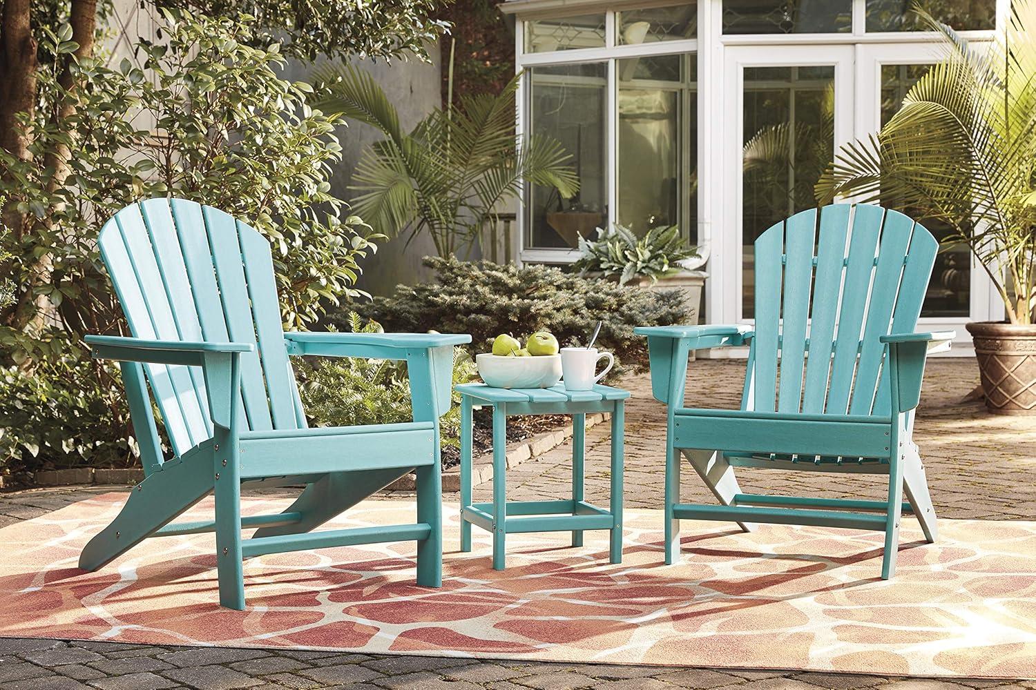 imageSignature Design by Ashley Sundown Treasure Outdoor Patio HDPE Weather Resistant Adirondack Chair WhiteTurquoise