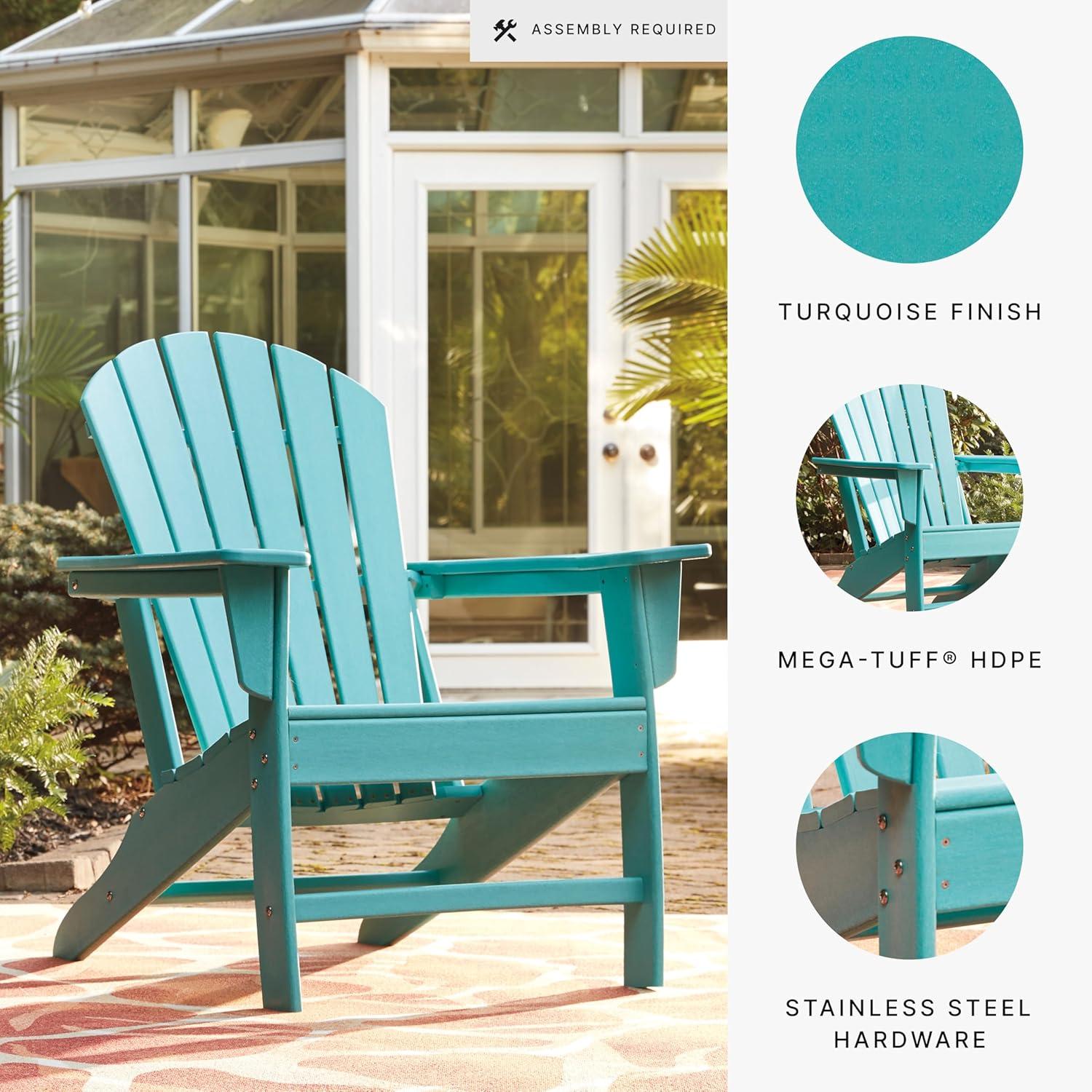 imageSignature Design by Ashley Sundown Treasure Outdoor Patio HDPE Weather Resistant Adirondack Chair WhiteTurquoise