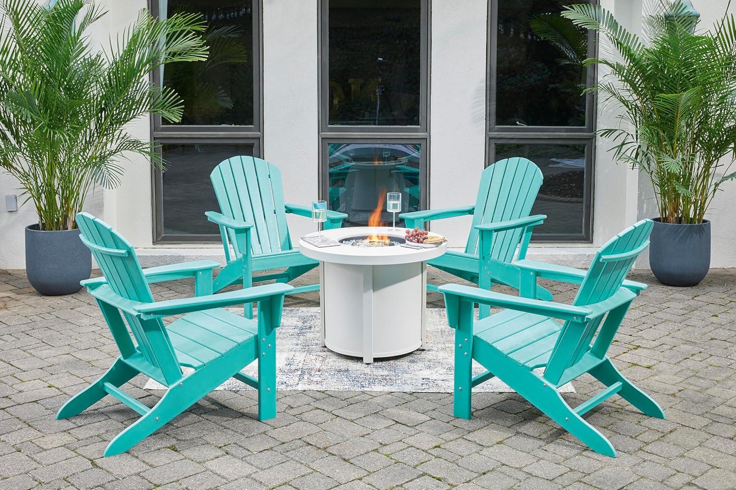 imageSignature Design by Ashley Sundown Treasure Outdoor Patio HDPE Weather Resistant Adirondack Chair WhiteTurquoise