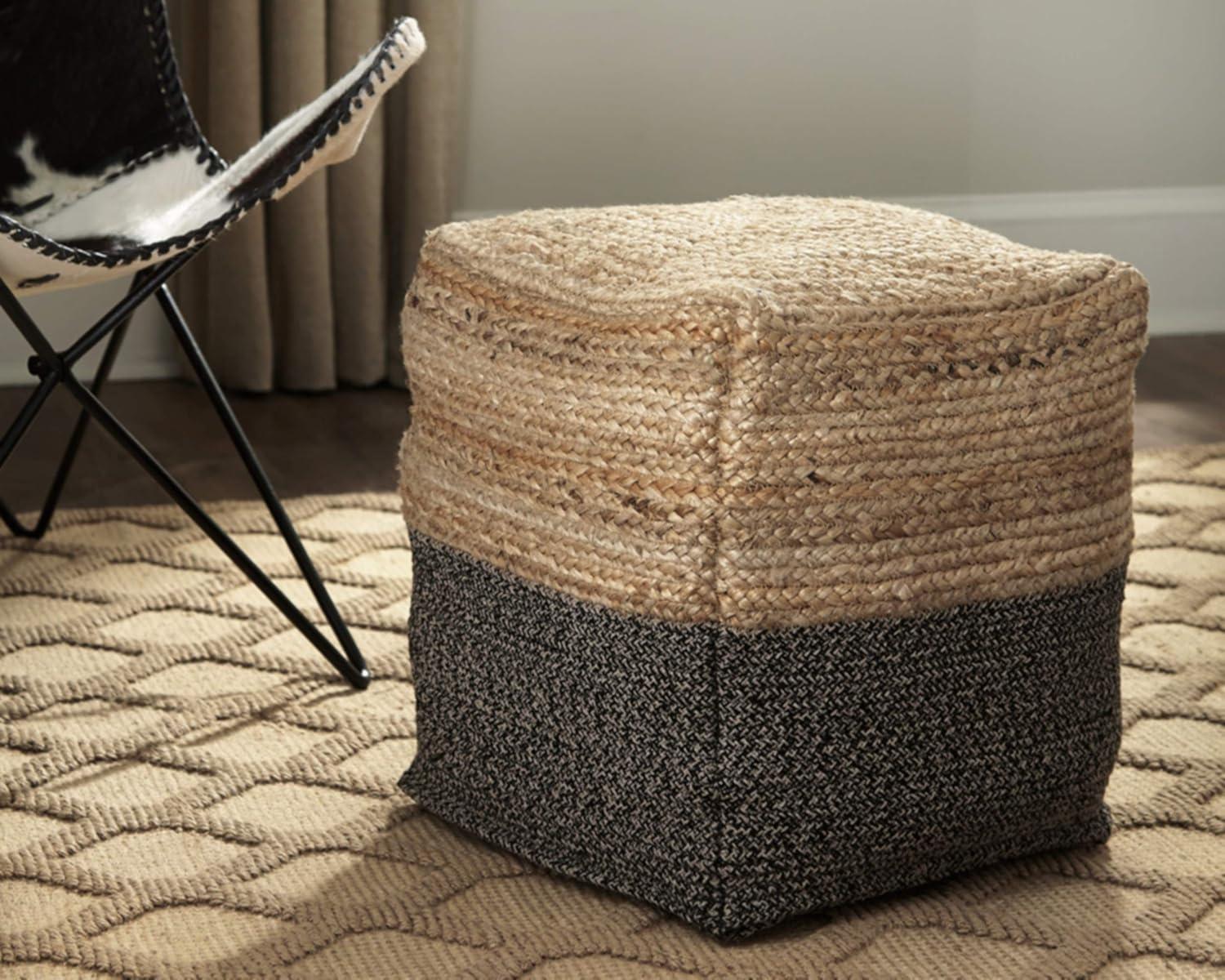 imageSignature Design by Ashley Sweed Valley Jute Cotton ampamp Farmhouse Poufs 19 x 19 Inches ampamp 175 x 2025 InchesWhite