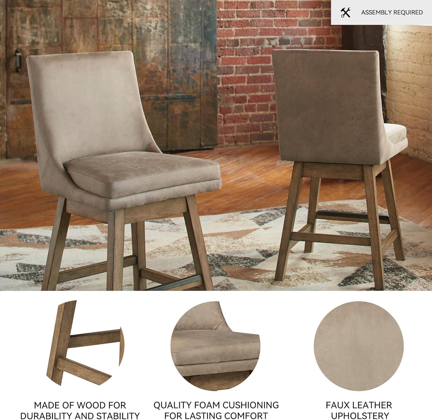 imageSignature Design by Ashley Tallenger Upholstered Counter Height Barstool Set of 2 BeigeBeige