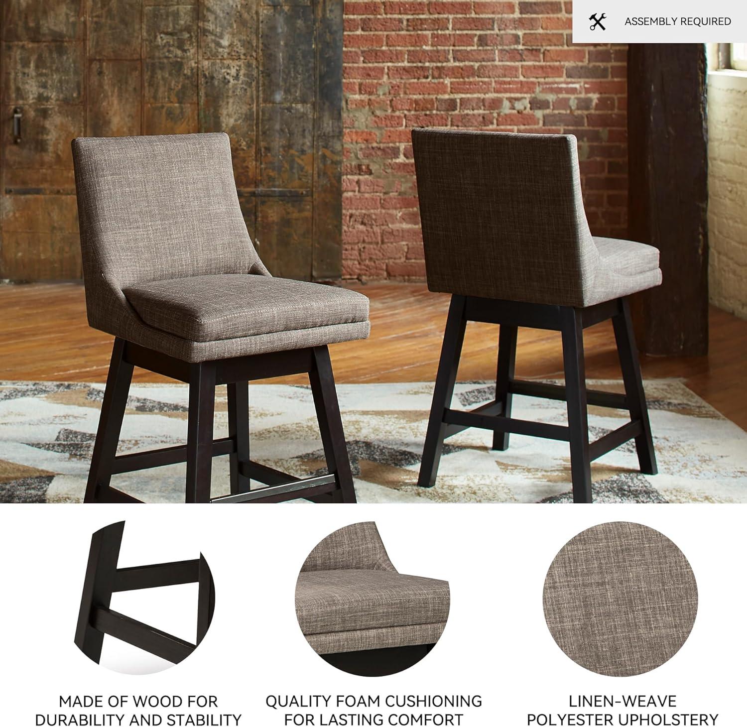 imageSignature Design by Ashley Tallenger Upholstered Counter Height Barstool Set of 2 BeigeLight Gray