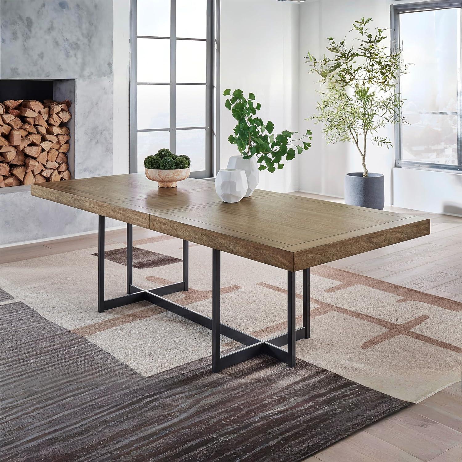 imageSignature Design by Ashley Tomtyn Casual Self Storing Leaf Dining Extension Table with Trestle Base Light Brown
