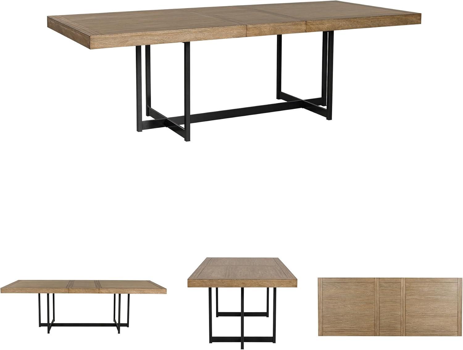 imageSignature Design by Ashley Tomtyn Casual Self Storing Leaf Dining Extension Table with Trestle Base Light Brown