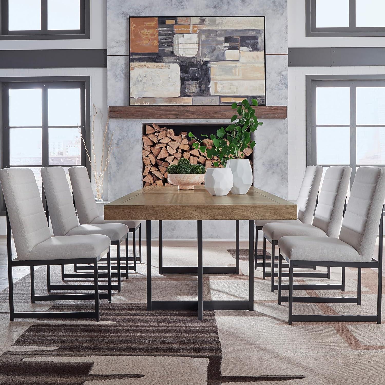 imageSignature Design by Ashley Tomtyn Casual Self Storing Leaf Dining Extension Table with Trestle Base Light Brown