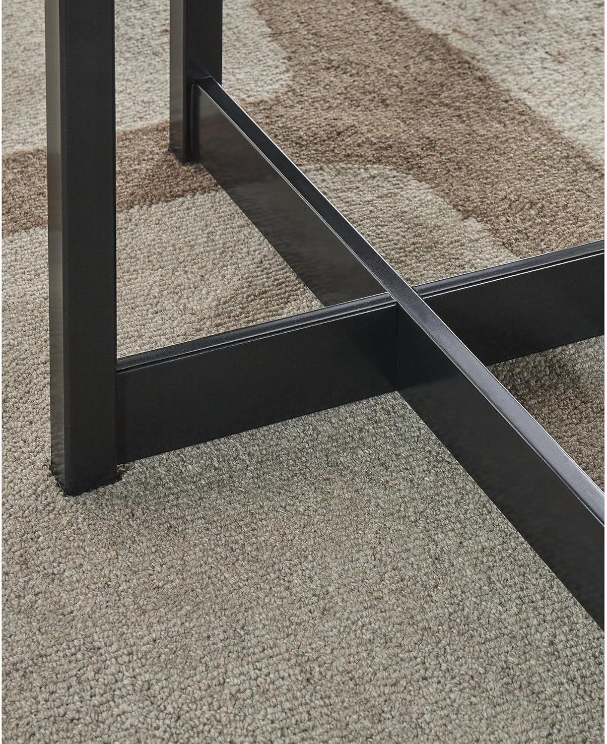 imageSignature Design by Ashley Tomtyn Casual Self Storing Leaf Dining Extension Table with Trestle Base Light Brown