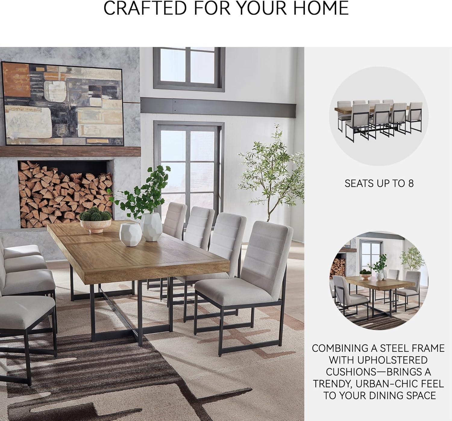 imageSignature Design by Ashley Tomtyn Casual Self Storing Leaf Dining Extension Table with Trestle Base Light Brown