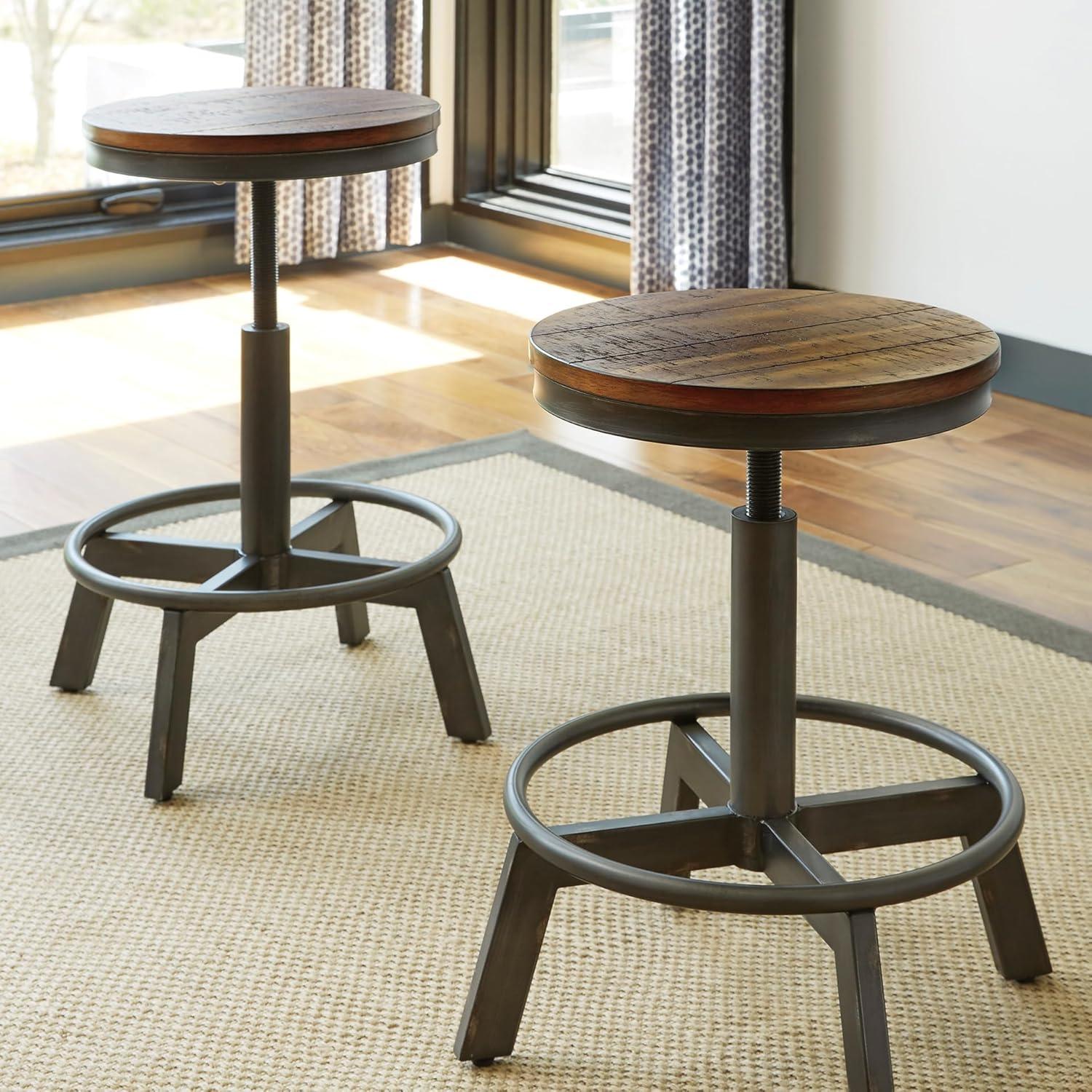 imageSignature Design by Ashley Torjin Industrial 24quot Adjustable Height Barstool 2 Count BrownBrown
