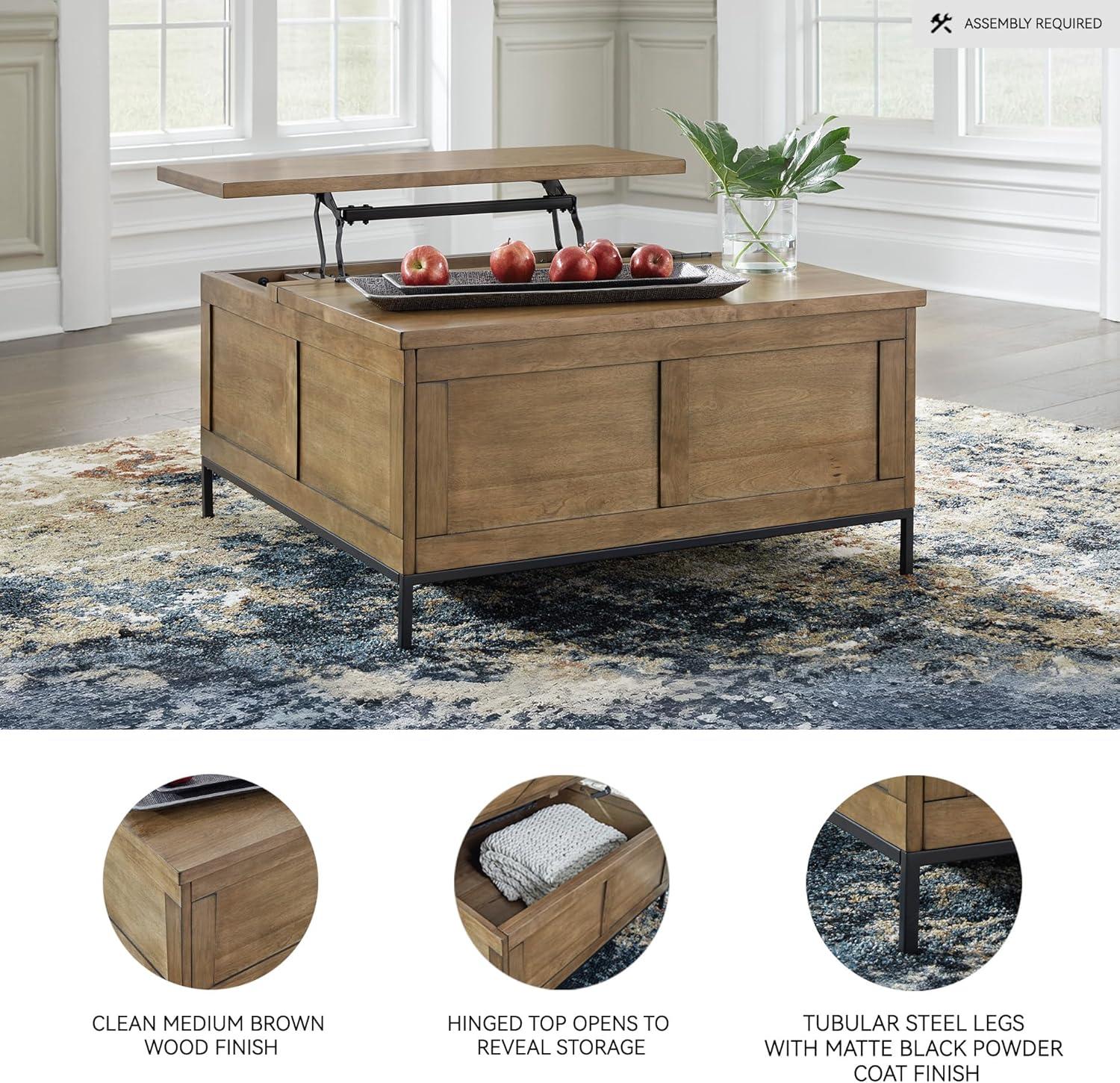 imageSignature Design by Ashley Torlanta Casual LiftTop Coffee Table with Hinged Design and Storage Light Brown ampamp Black