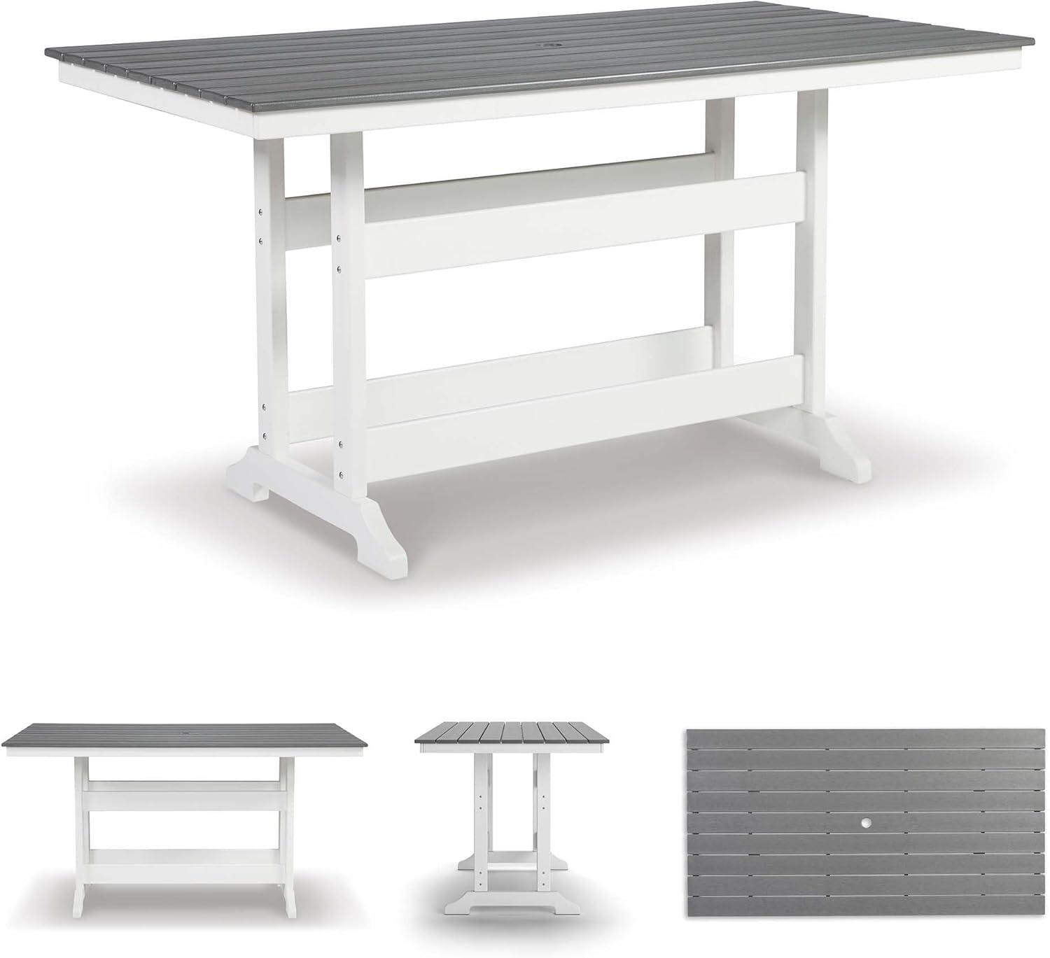 imageSignature Design by Ashley Transville Casual Outdoor Counter Table with Umbrella Option Light Gray ampamp White