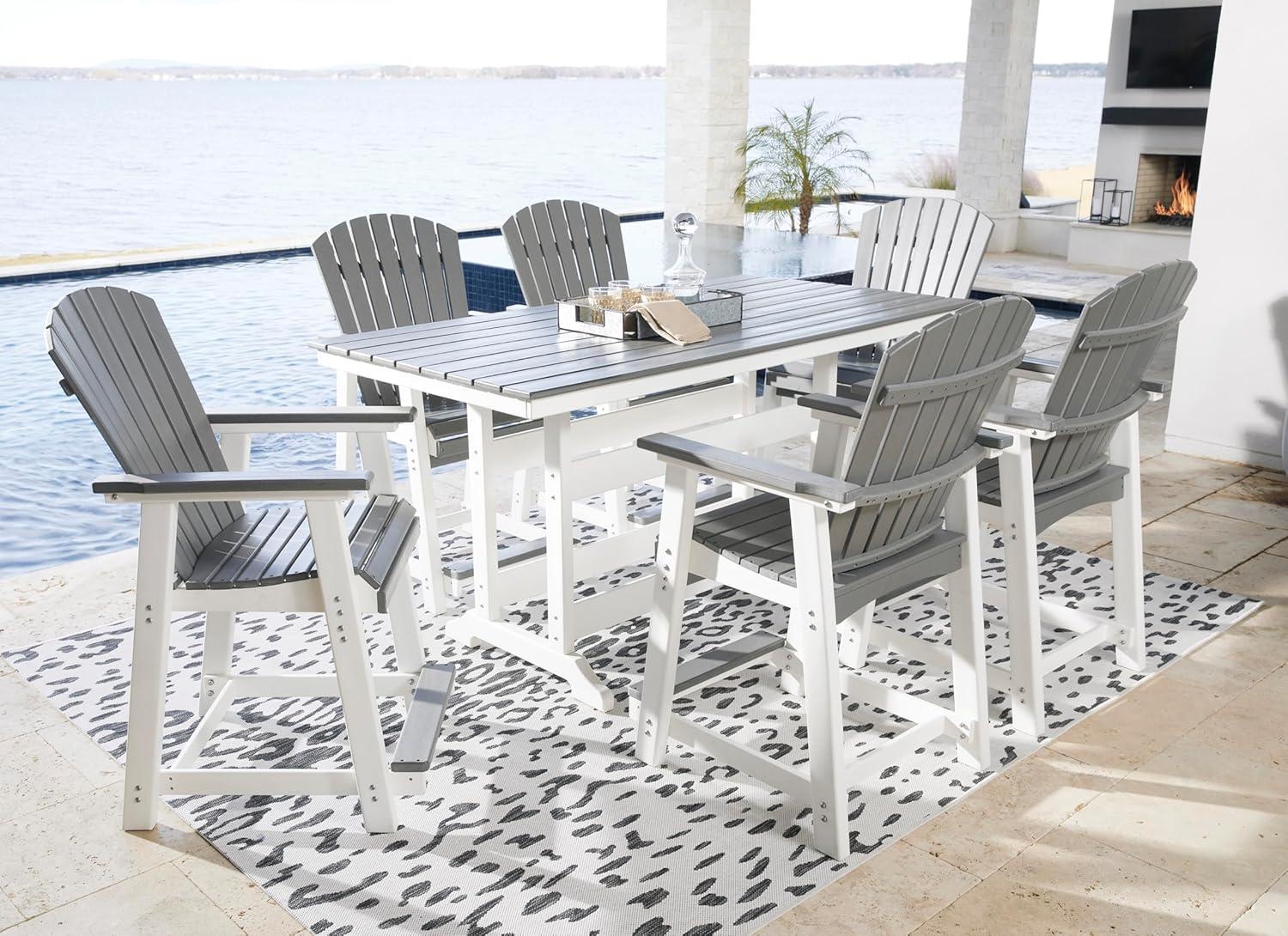 imageSignature Design by Ashley Transville Casual Outdoor Counter Table with Umbrella Option Light Gray ampamp White