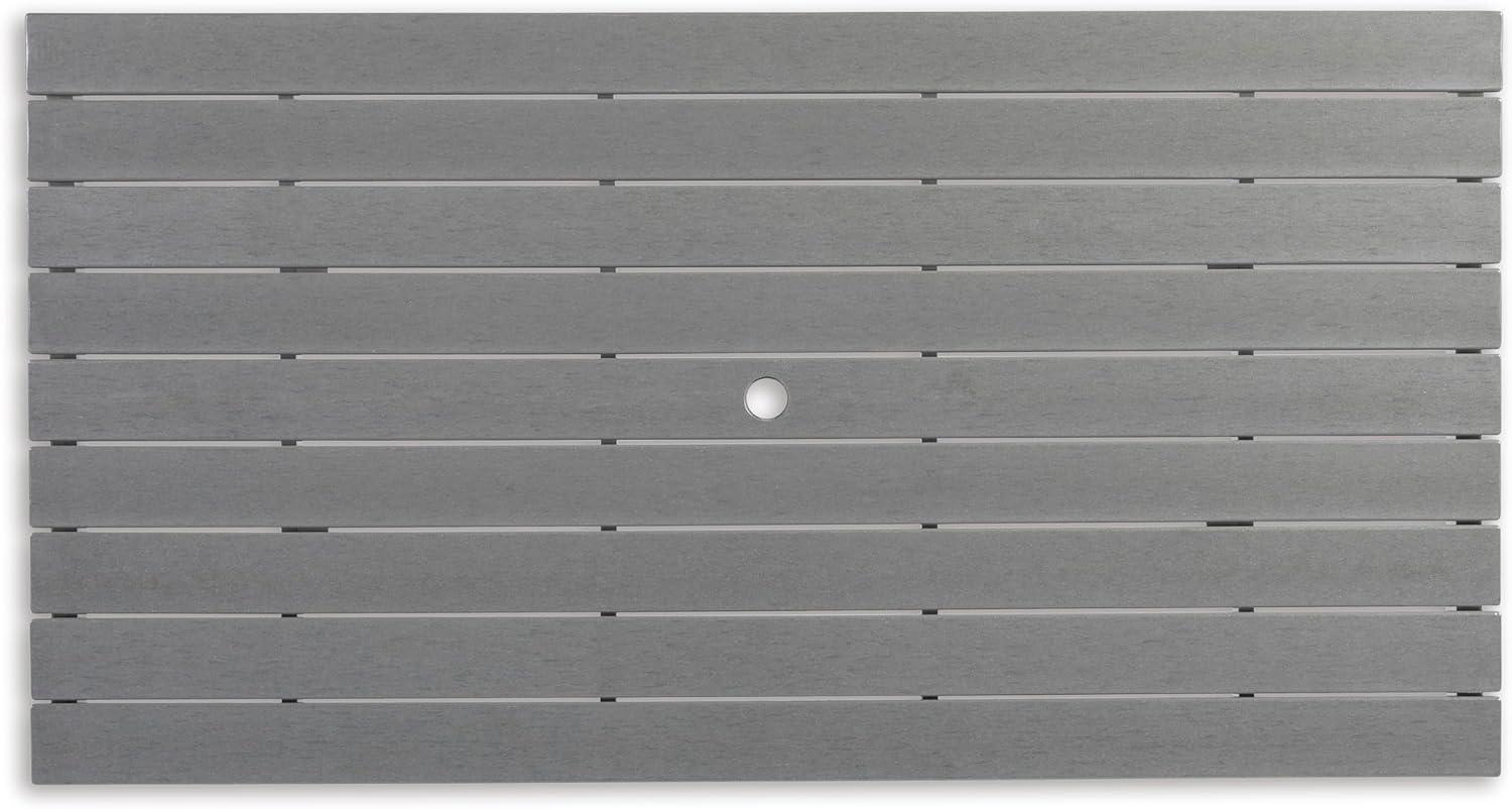 imageSignature Design by Ashley Transville Casual Outdoor Counter Table with Umbrella Option Light Gray ampamp White