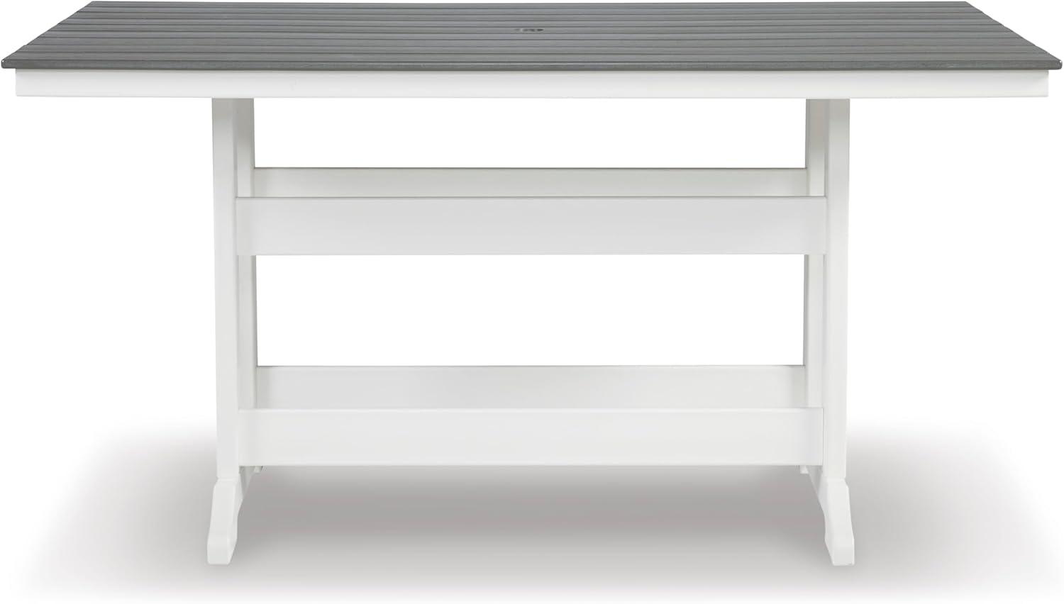 imageSignature Design by Ashley Transville Casual Outdoor Counter Table with Umbrella Option Light Gray ampamp White