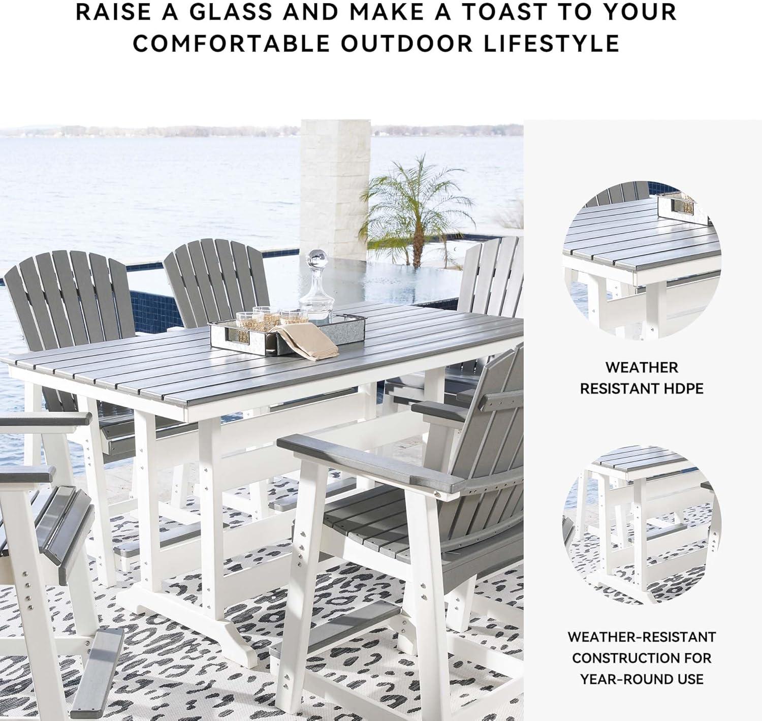 imageSignature Design by Ashley Transville Casual Outdoor Counter Table with Umbrella Option Light Gray ampamp White