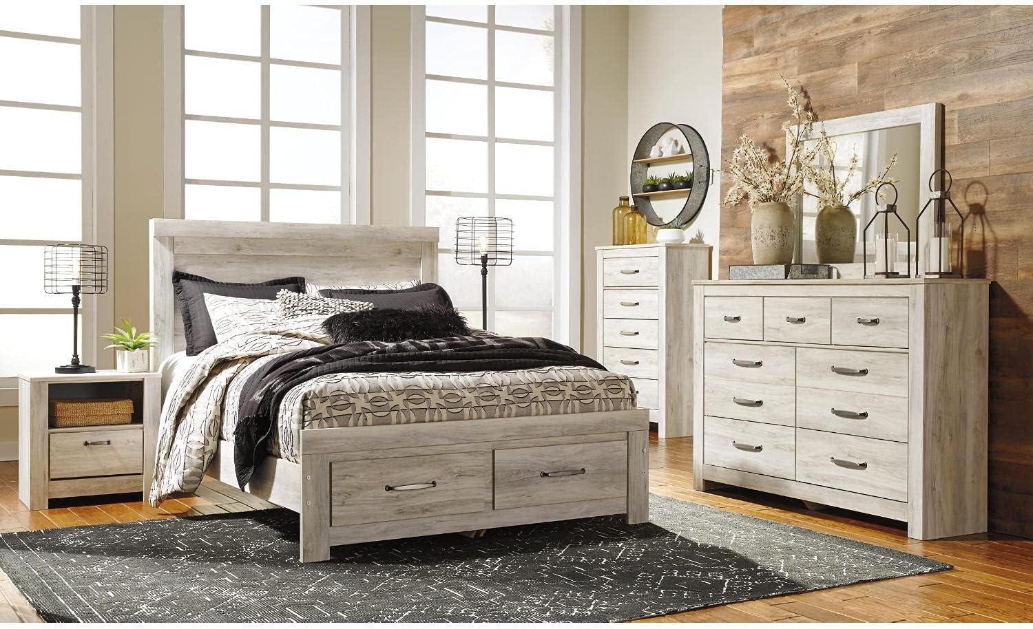 imageSignature Design by Ashley Trinell Rustic 1 Drawer Nightstand USB Charing Storage Cubby Nailhead Accents Wood 2472quot W x 1618quot D x 2622quot H Warm BrownWhitewash