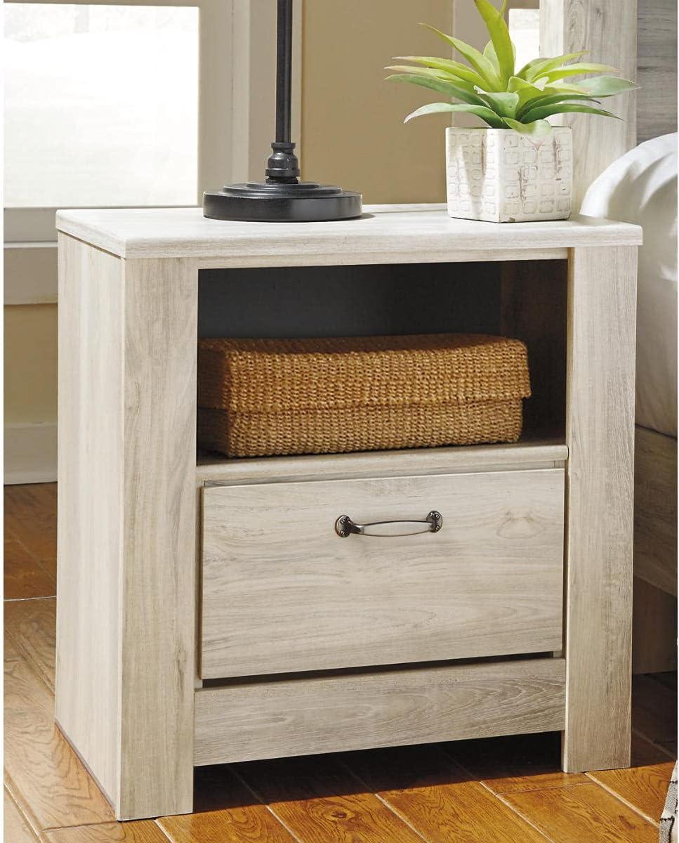 imageSignature Design by Ashley Trinell Rustic 1 Drawer Nightstand USB Charing Storage Cubby Nailhead Accents Wood 2472quot W x 1618quot D x 2622quot H Warm BrownWhitewash