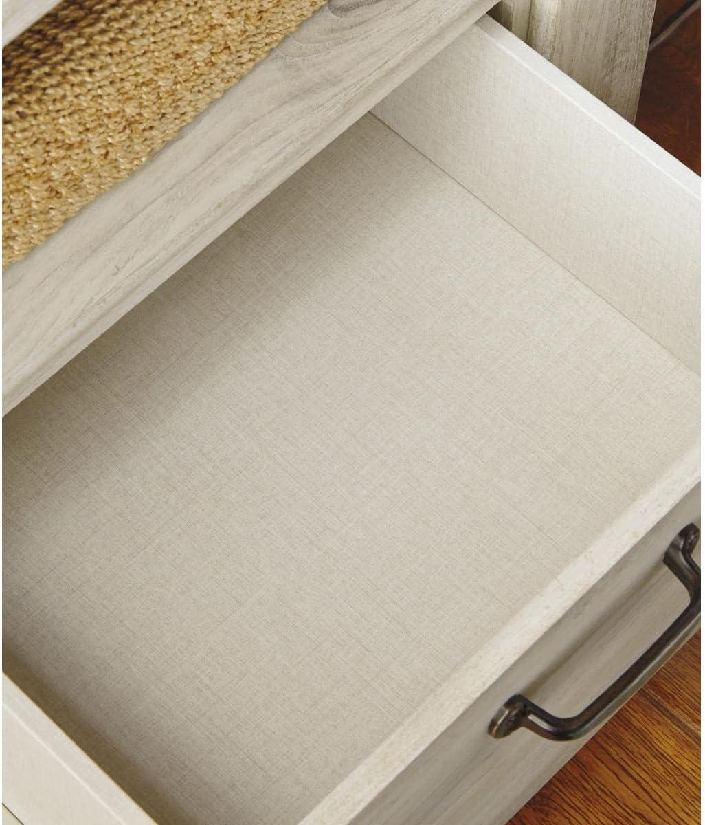 imageSignature Design by Ashley Trinell Rustic 1 Drawer Nightstand USB Charing Storage Cubby Nailhead Accents Wood 2472quot W x 1618quot D x 2622quot H Warm BrownWhitewash