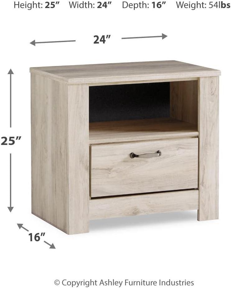 imageSignature Design by Ashley Trinell Rustic 1 Drawer Nightstand USB Charing Storage Cubby Nailhead Accents Wood 2472quot W x 1618quot D x 2622quot H Warm BrownWhitewash