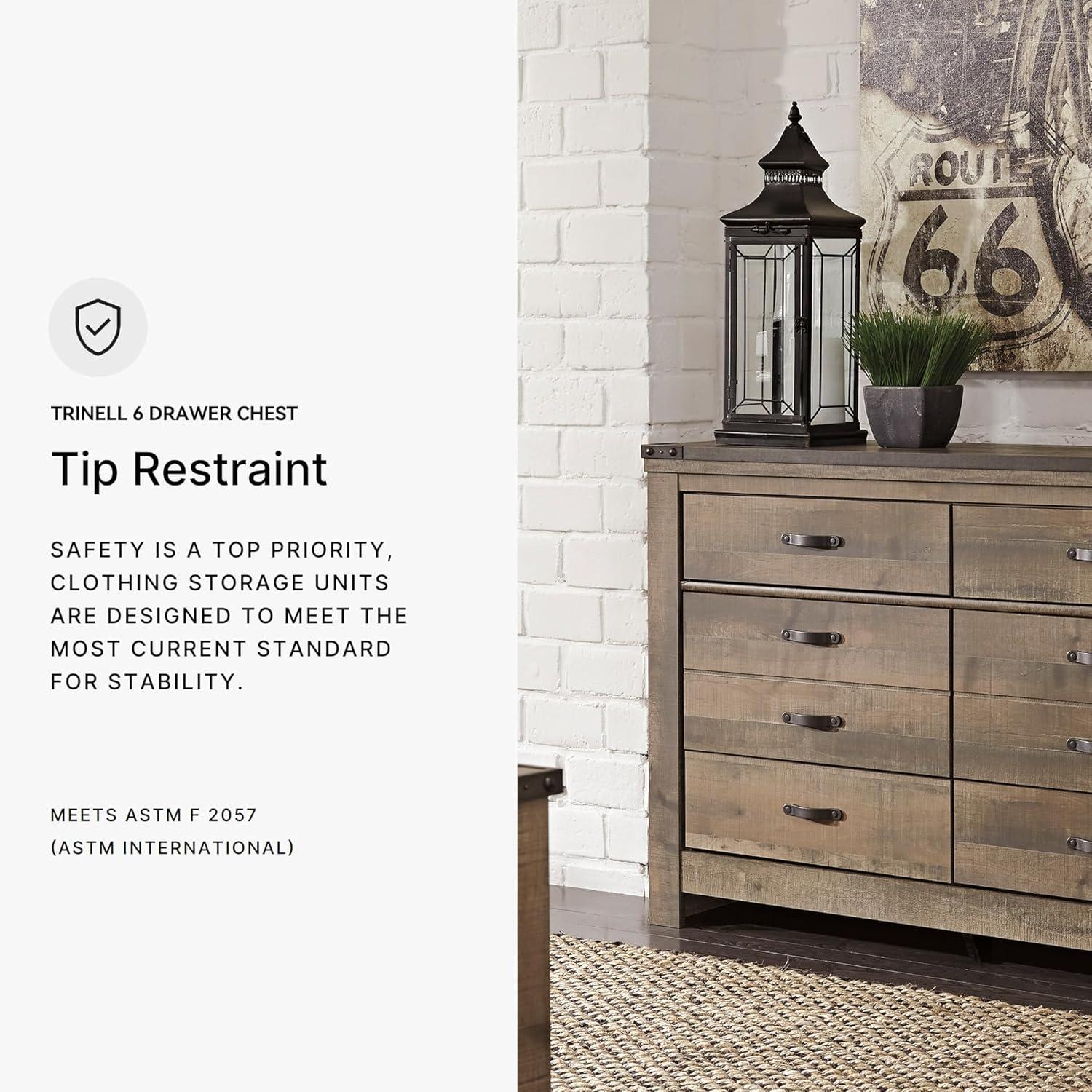 imageSignature Design by Ashley Trinell Rustic 6 Drawer Dresser with Safety Stop for Bedroom Dark Brown