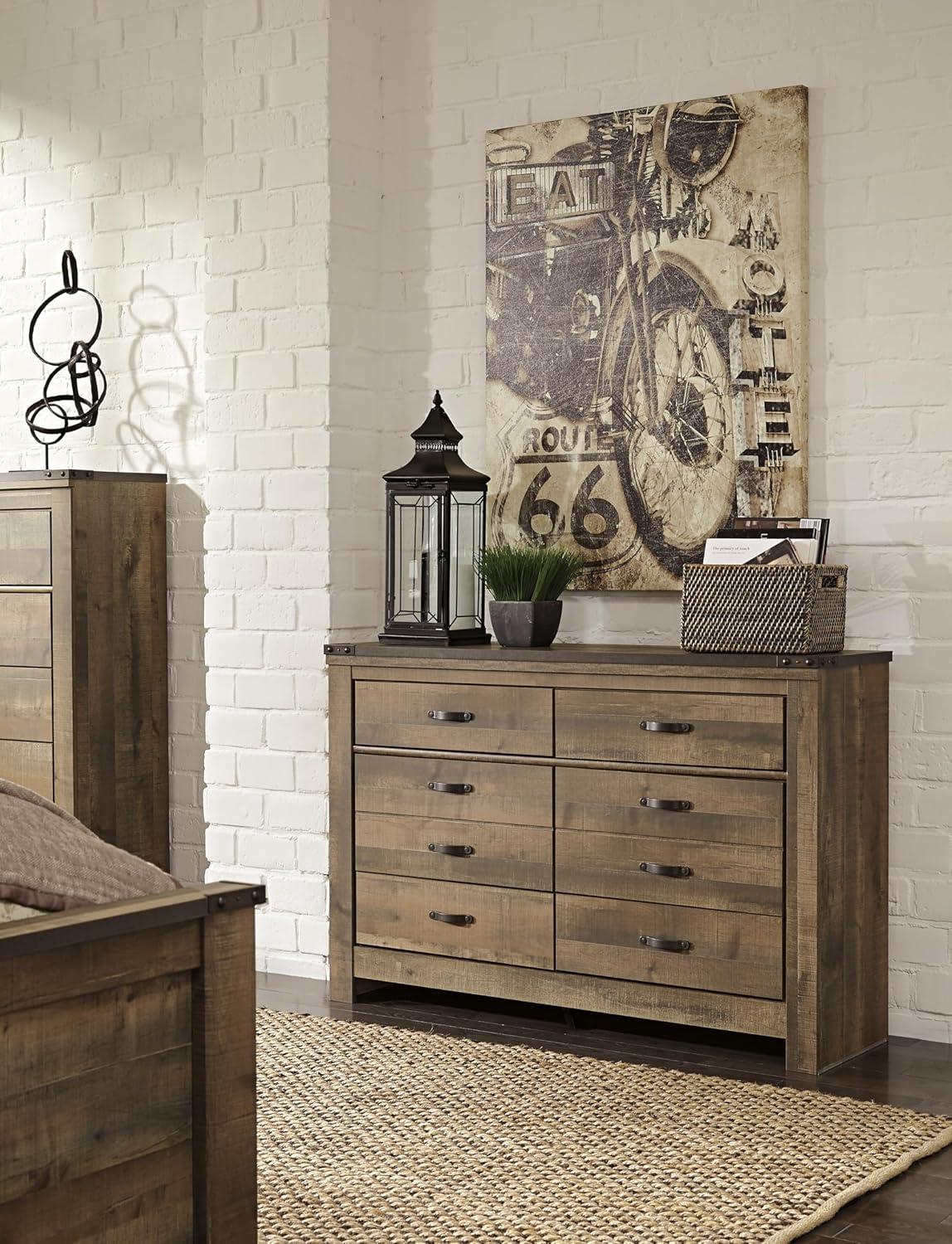 imageSignature Design by Ashley Trinell Rustic 6 Drawer Dresser with Safety Stop for Bedroom Dark Brown