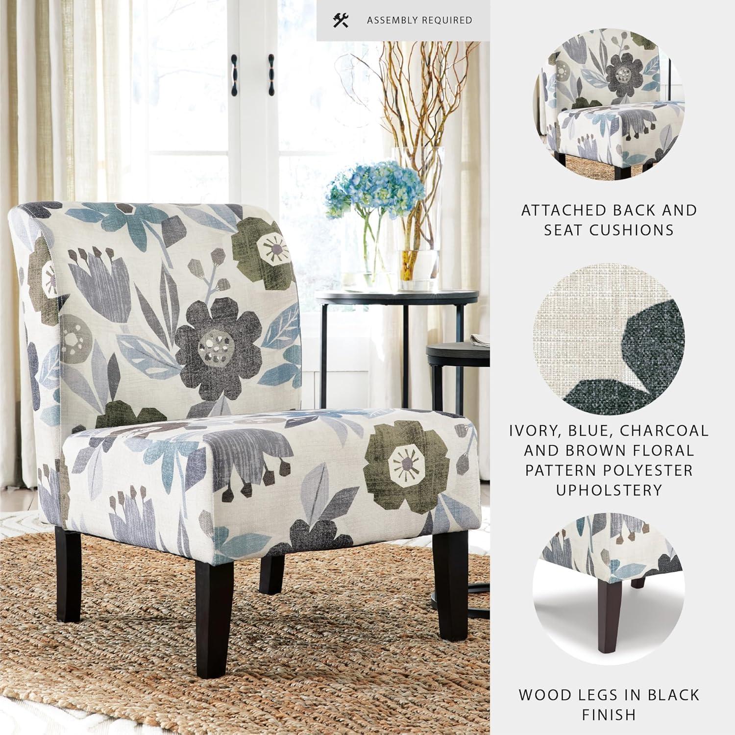 imageSignature Design by Ashley Triptis Floral Armless Accent Chair with Attached Cushions Fabric Upholstery Wood Legs 1663quot Seat Height White Blue ampamp GrayWhite Floral