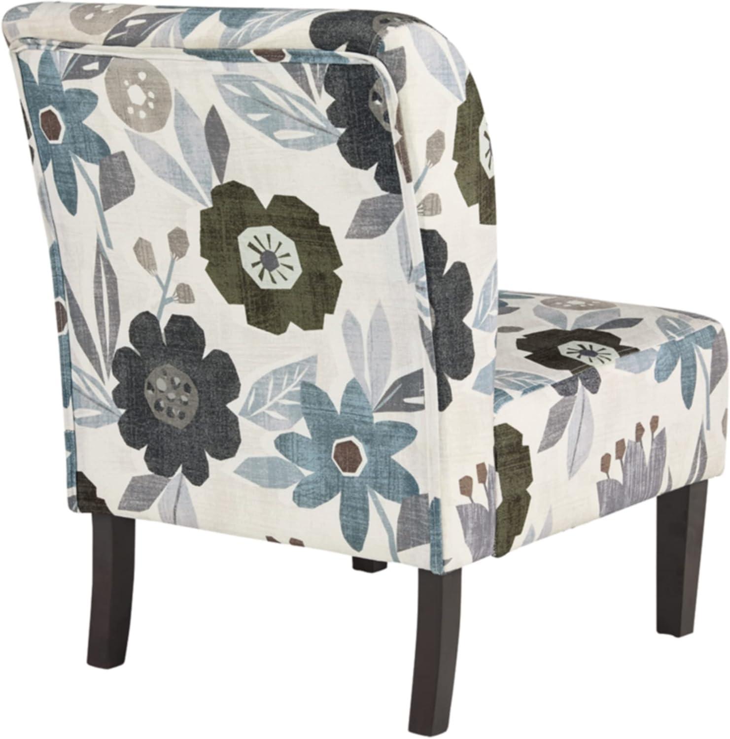 imageSignature Design by Ashley Triptis Floral Armless Accent Chair with Attached Cushions Fabric Upholstery Wood Legs 1663quot Seat Height White Blue ampamp GrayWhite Floral