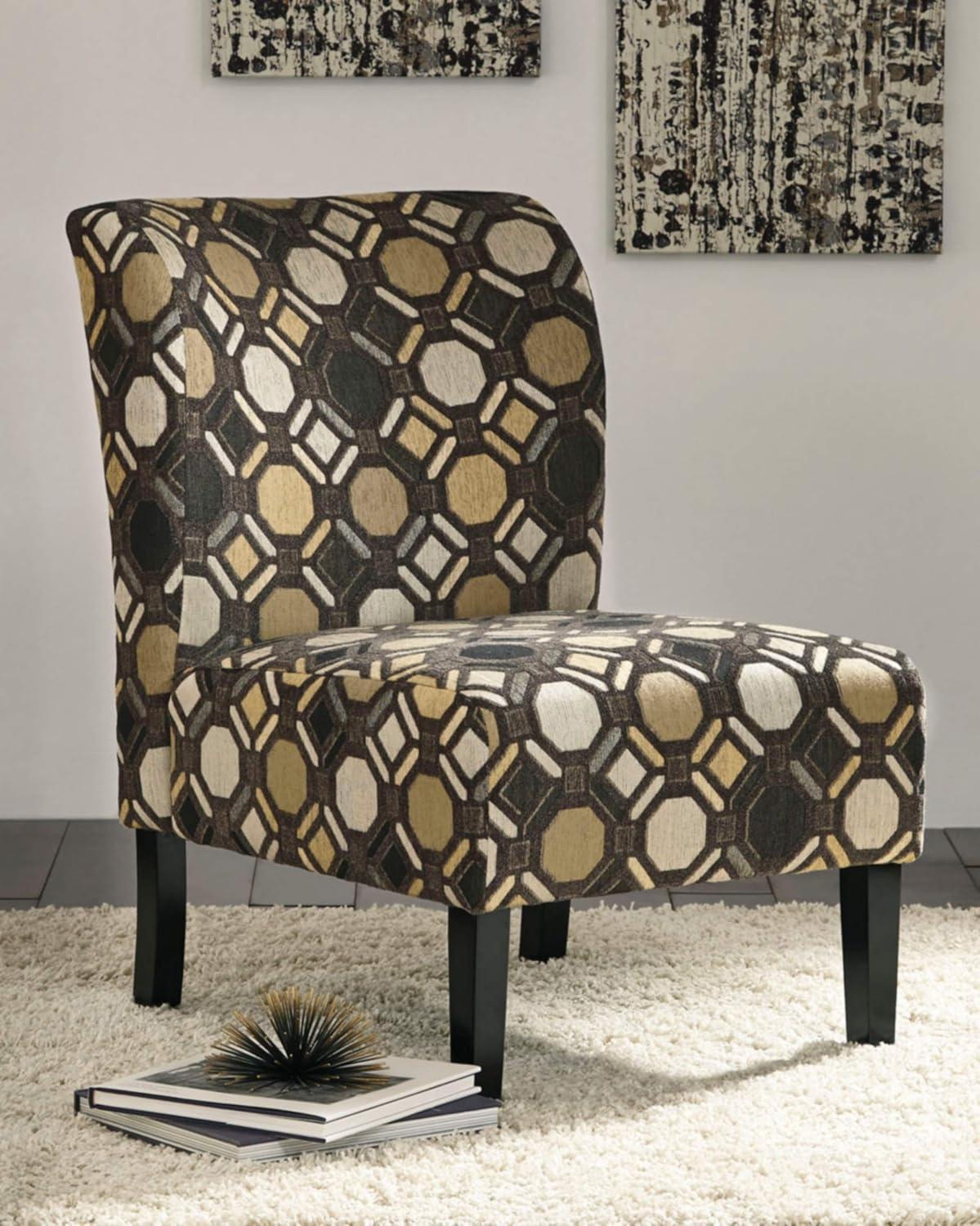 imageSignature Design by Ashley Triptis Floral Armless Accent Chair with Attached Cushions Fabric Upholstery Wood Legs 1663quot Seat Height White Blue ampamp GrayBrown Geometric