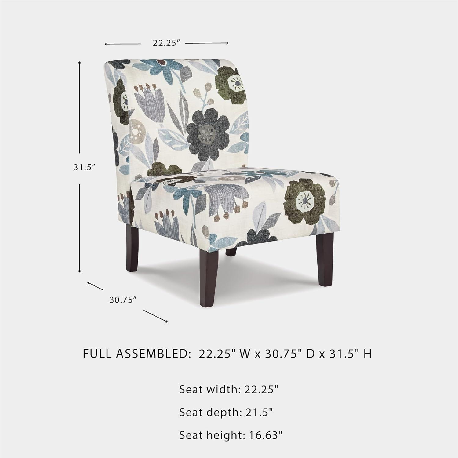 imageSignature Design by Ashley Triptis Floral Armless Accent Chair with Attached Cushions Fabric Upholstery Wood Legs 1663quot Seat Height White Blue ampamp GrayWhite Floral