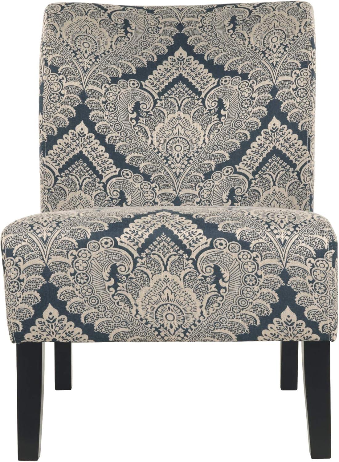 imageSignature Design by Ashley Triptis Floral Armless Accent Chair with Attached Cushions Fabric Upholstery Wood Legs 1663quot Seat Height White Blue ampamp GrayBlue Medallion