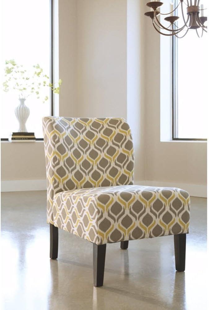 imageSignature Design by Ashley Triptis Floral Armless Accent Chair with Attached Cushions Fabric Upholstery Wood Legs 1663quot Seat Height White Blue ampamp GrayGunmetal