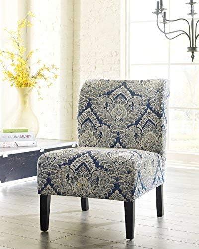 imageSignature Design by Ashley Triptis Floral Armless Accent Chair with Attached Cushions Fabric Upholstery Wood Legs 1663quot Seat Height White Blue ampamp GrayBlue Medallion